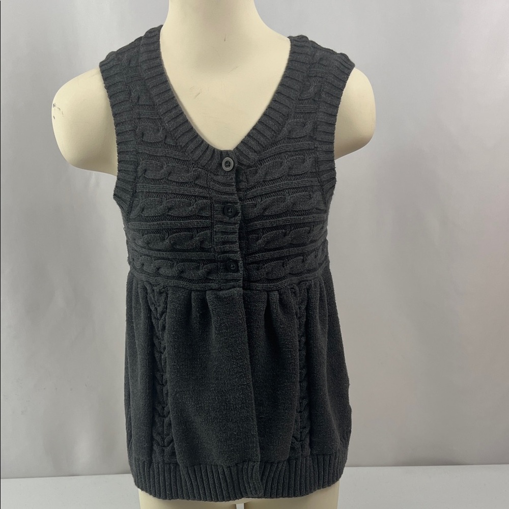 Route 66 Boho Preppy  Charcoal Gray Babydoll Cable Knit Y2K Vest Size Medium‎